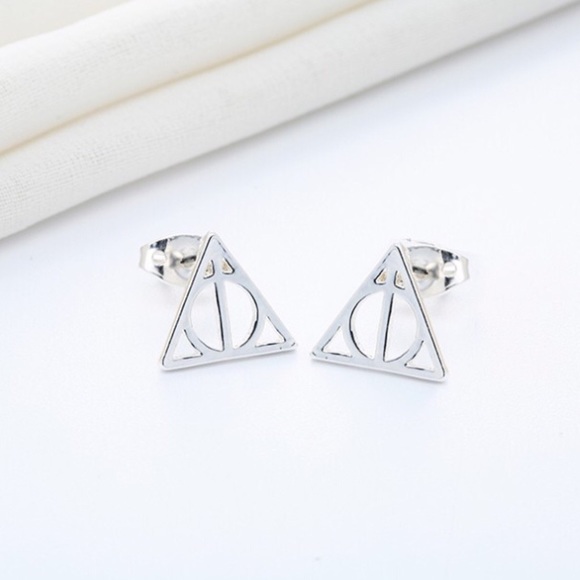 Harry Potter Deathly Hallows Triangular Stud Earrings - Picture 4 of 11